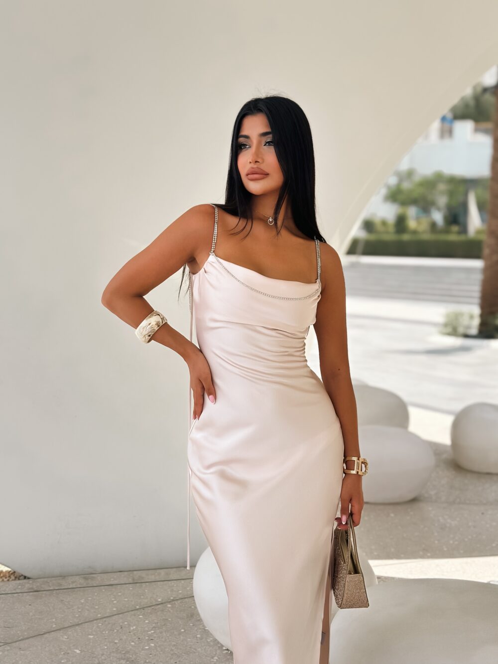 CHAMPAGNE CRYSTAL SLIP DRESS - Image 3
