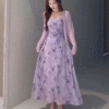 Butterfly Floral Print Sleeveless Halter Elegant Skinny Stretch Dresses - Image 2