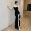 High Slit Ribbon Sleeveless Satin Sexy Elegant Noble Tight Stretch Long Dresses - Image 3