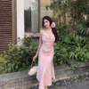 Halter Fake Two Piece Dress Long Silk Satin Elegant Noble Sleeveless Dresses - Image 2