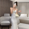 Sparkling Fine Glitter Elegant Noble Dresses Long Sleeveless V-Neck - Image 3