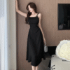 Ribbon Halter Knotable Waist Cutout Dress Long Elegant Ink Pattern - Image 2