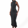 Sleeveless Long Neck Tight Stretch Elegant Beaded Glitter Dress Long Dress - Image 5