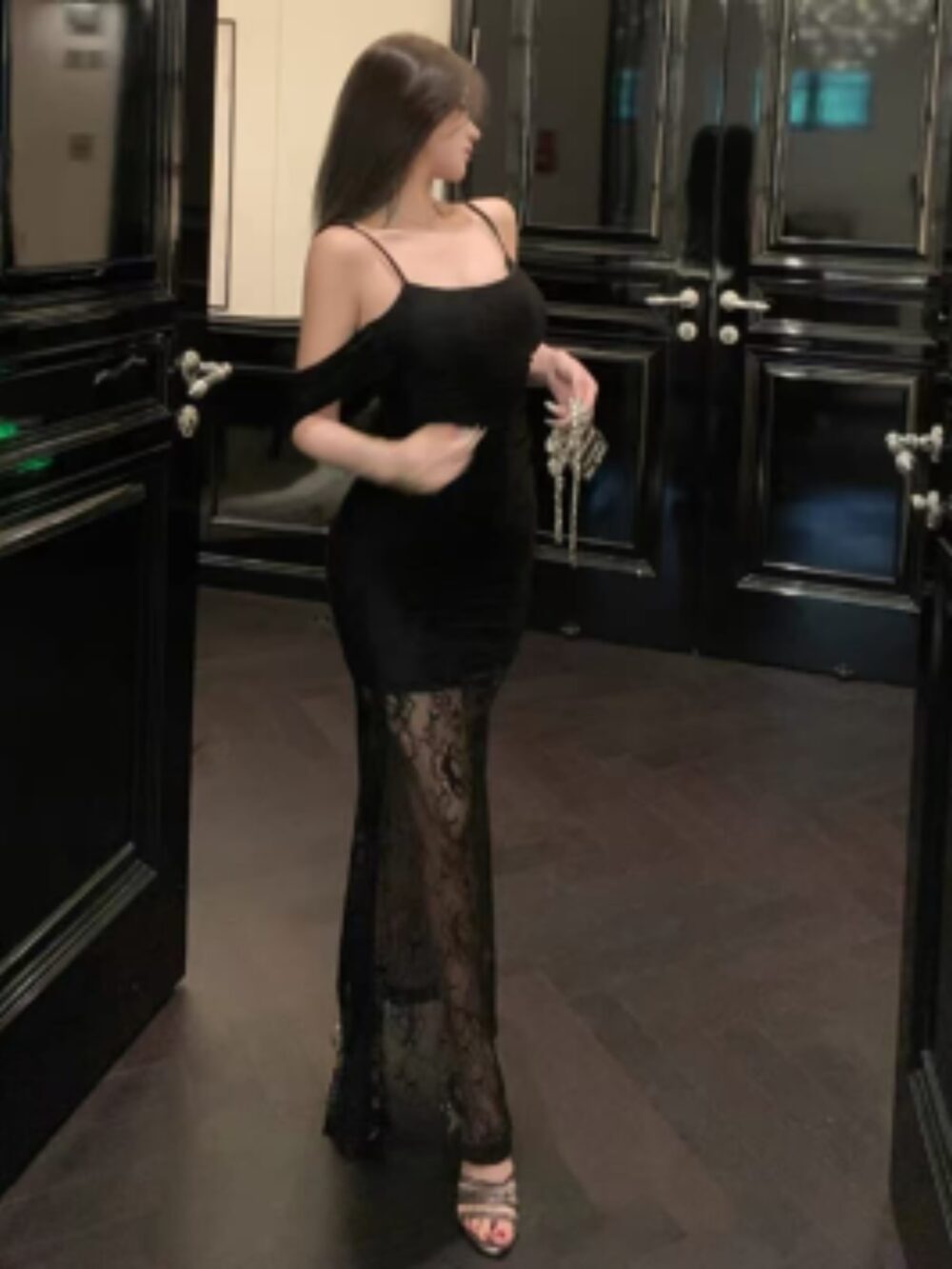 ALLURE RUCHED LACE PANEL GOWN - Image 3