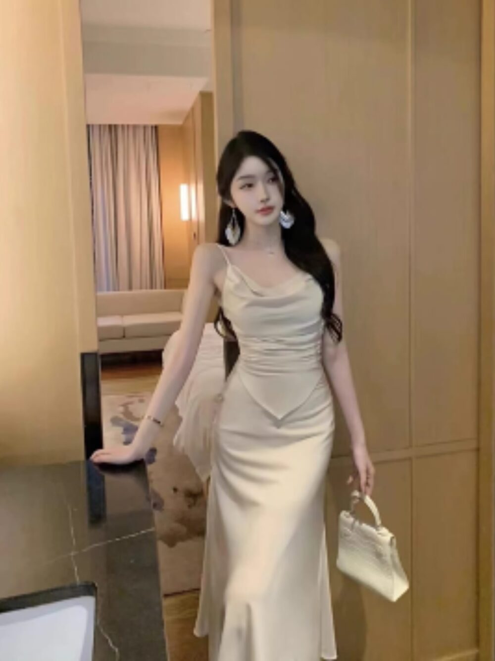 BLUSH PETAL COWL SATIN MIDI DRESS - Image 3