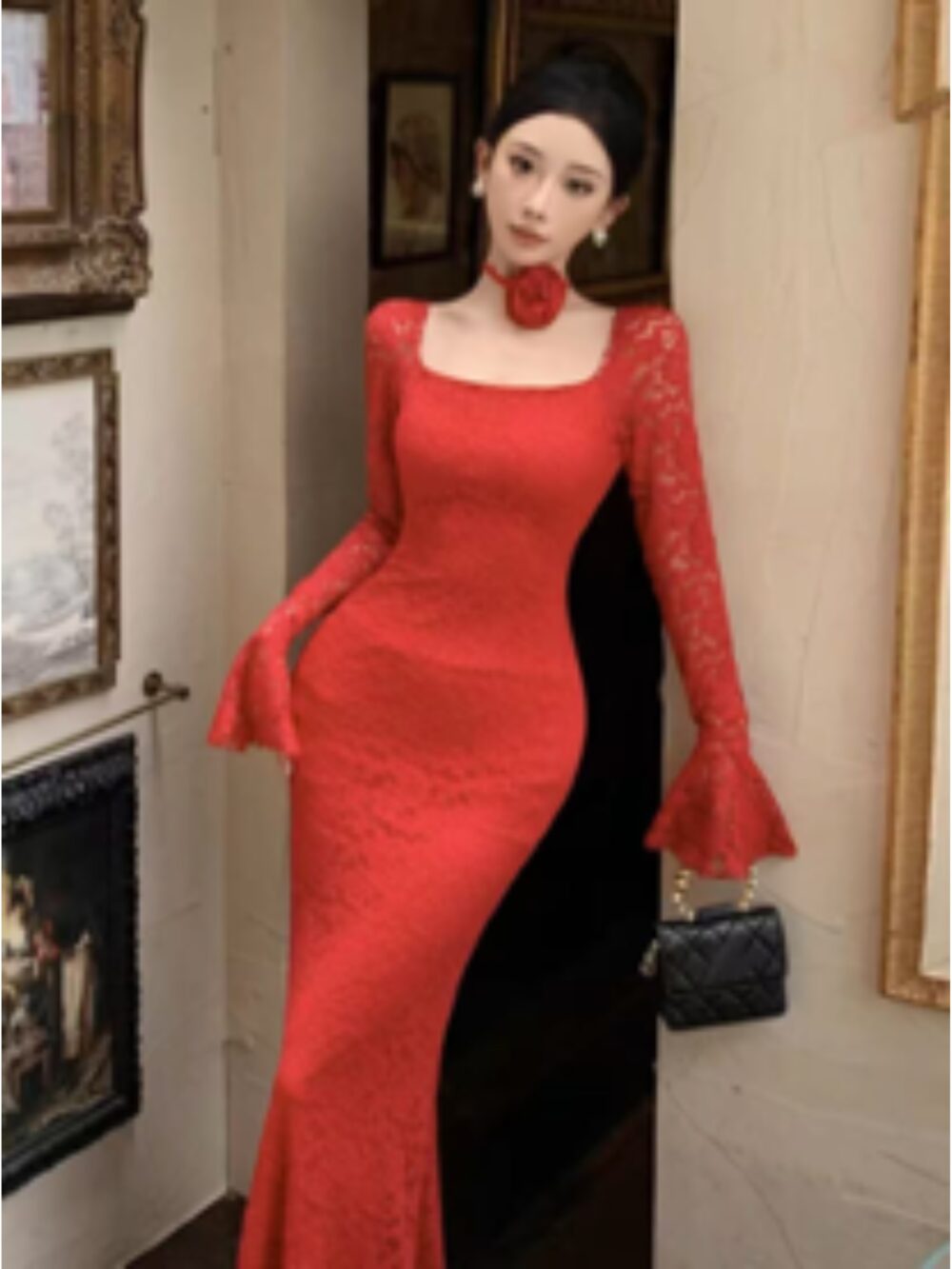 CRIMSON LACE HOURGLASS GOWN - Image 2