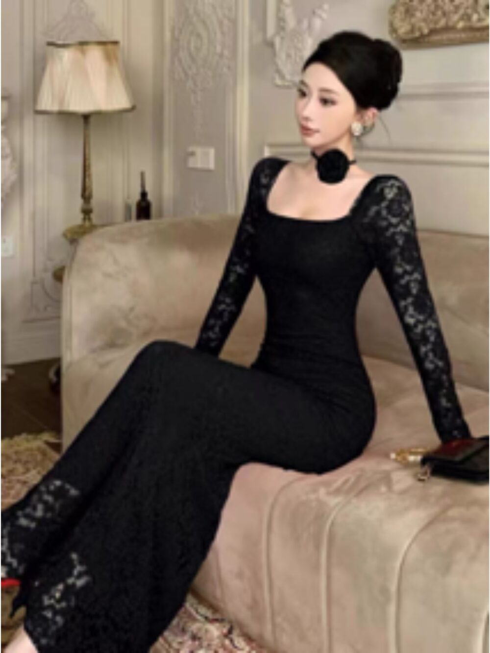 CRIMSON LACE HOURGLASS GOWN - Image 5