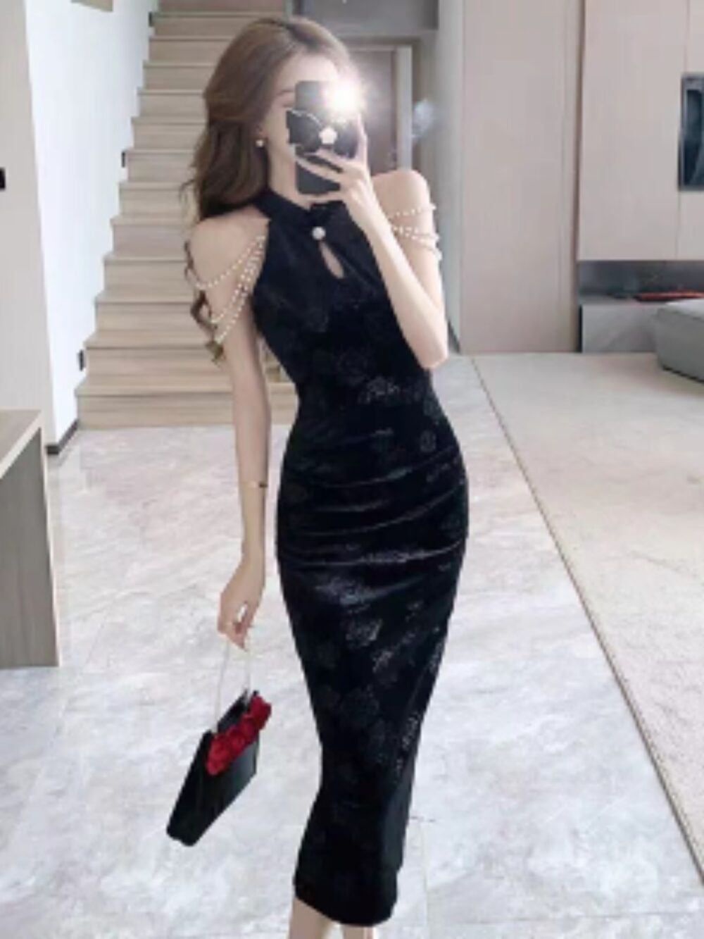 CRIMSON ROSE CHEONGSAM ELEGANCE DRESS - Image 3