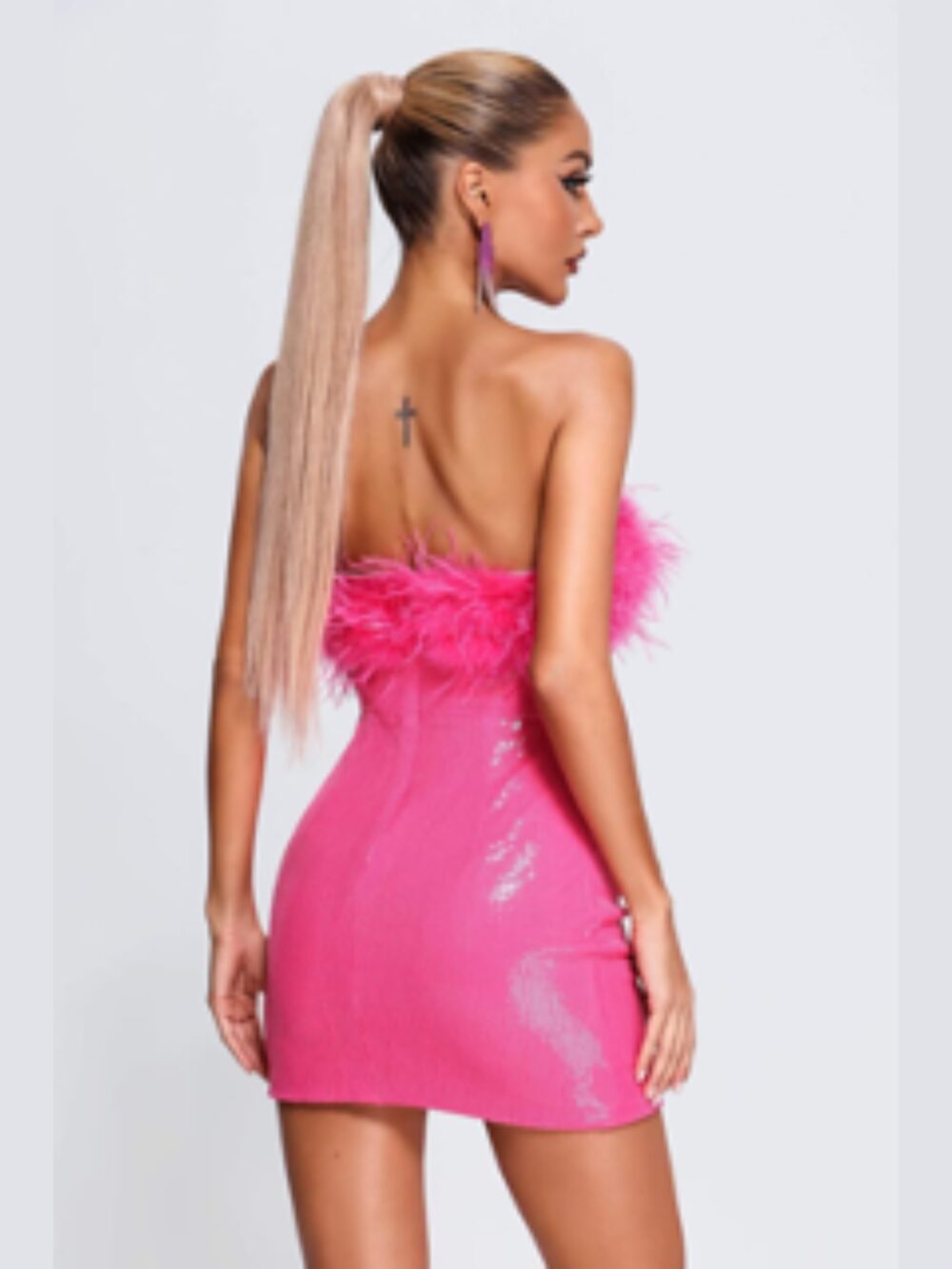 FLAMINGO SPARKLE FEATHER-TRIM MINI DRESS - Image 3