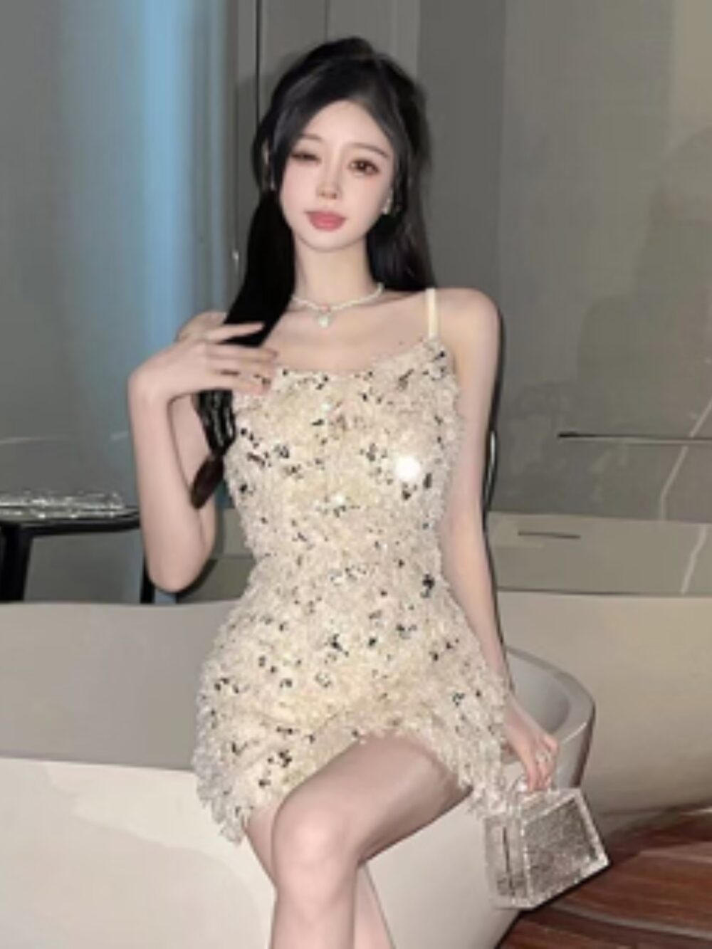 FLUFF SEQUIN STRAP MINI DRESS - Image 2