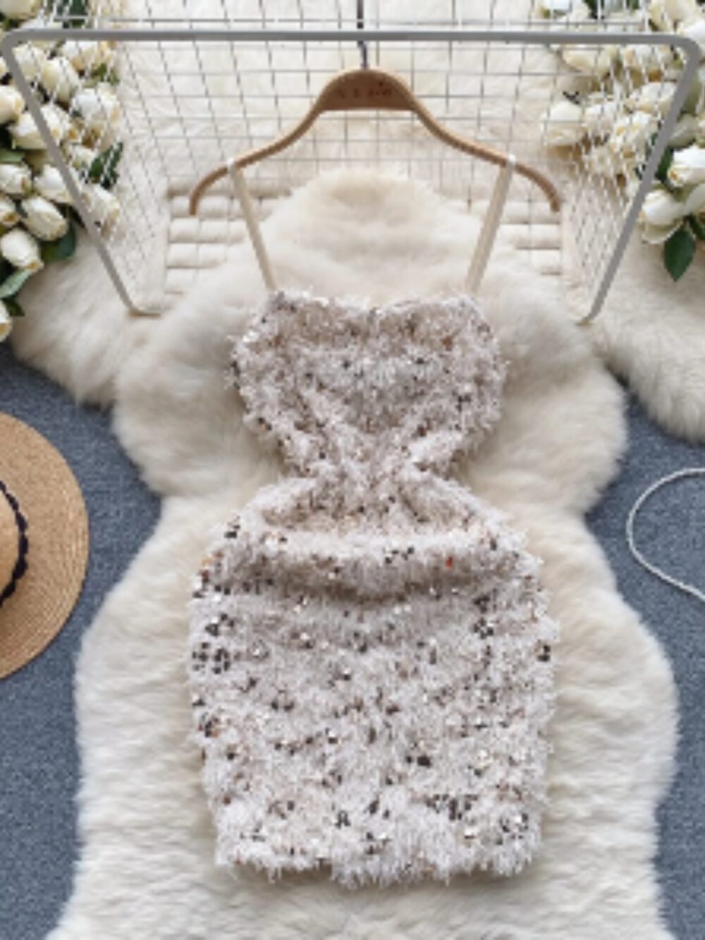 FLUFF SEQUIN STRAP MINI DRESS - Image 4