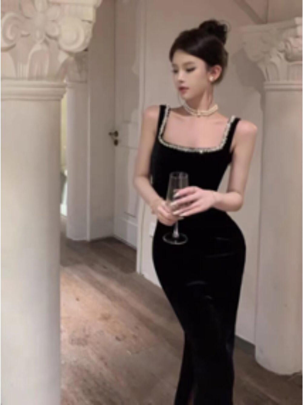 GARNET VELVET JEWEL-TRIM BODYCON GOWN - Image 3