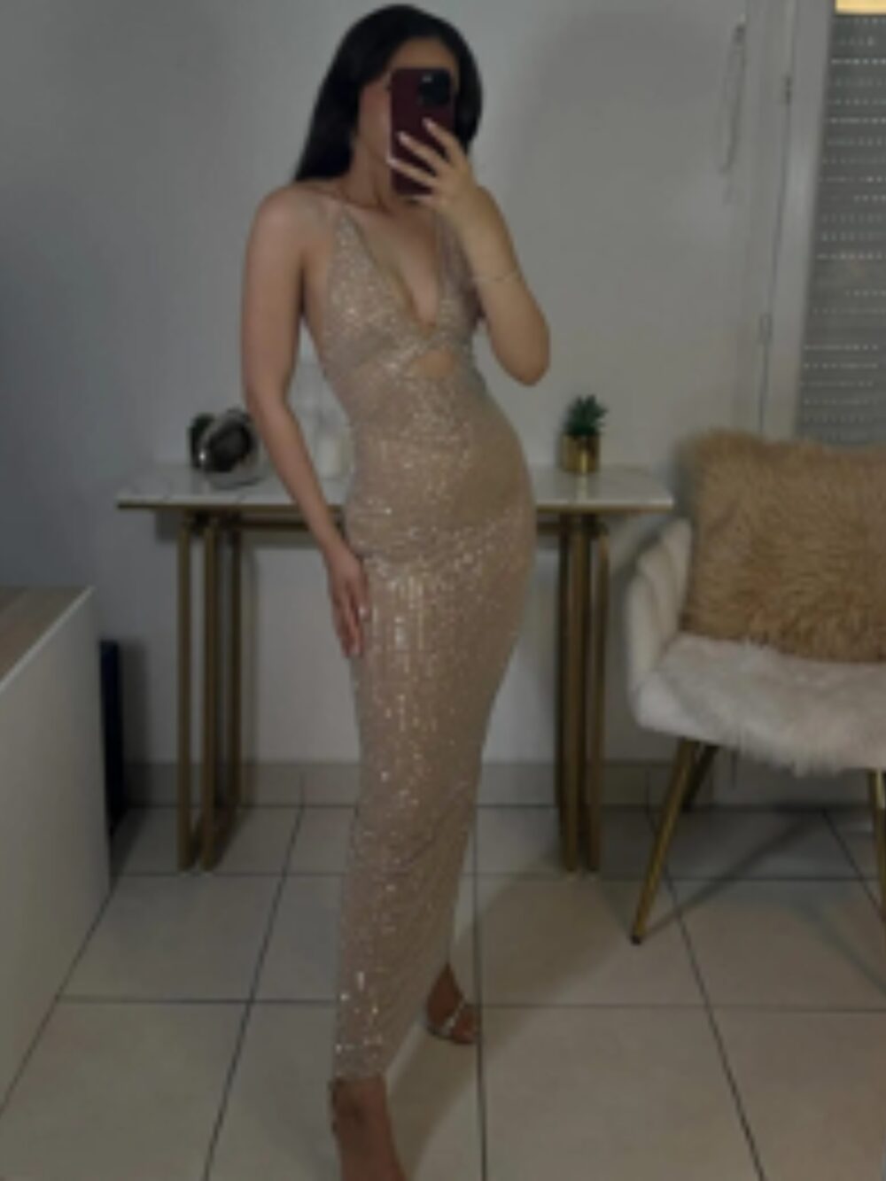 GOLDEN GLITZ MIRROR MESH GOWN