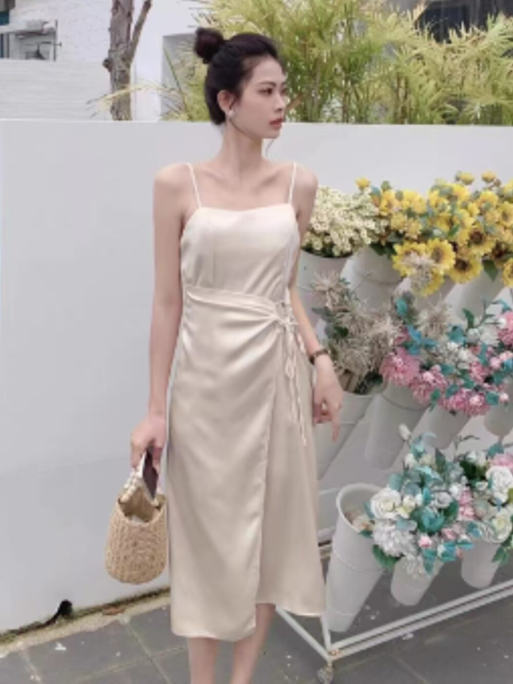 GRACE SIDE-TIE SATIN SLIP DRESS - Image 2