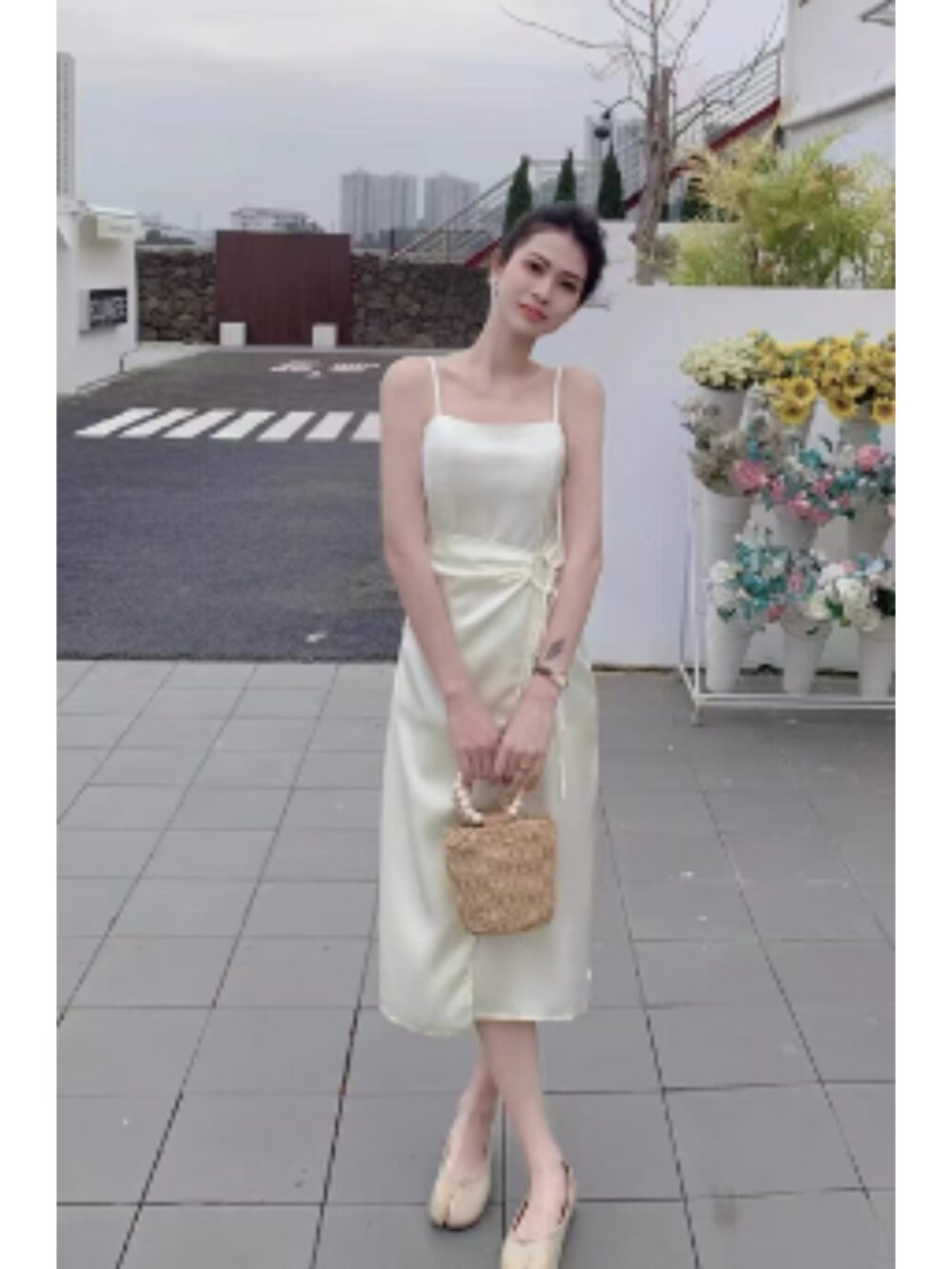 GRACE SIDE-TIE SATIN SLIP DRESS - Image 3