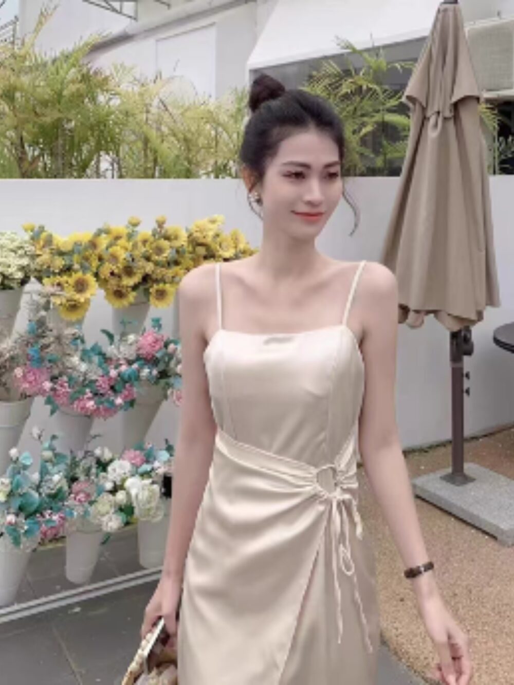 GRACE SIDE-TIE SATIN SLIP DRESS - Image 4