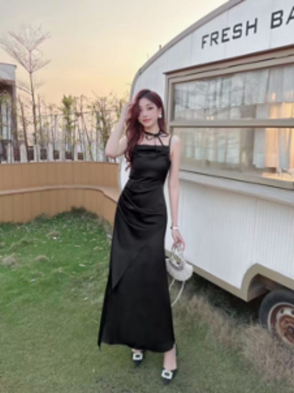 HIGH NECK SATIN A-LINE GOWN - Image 2