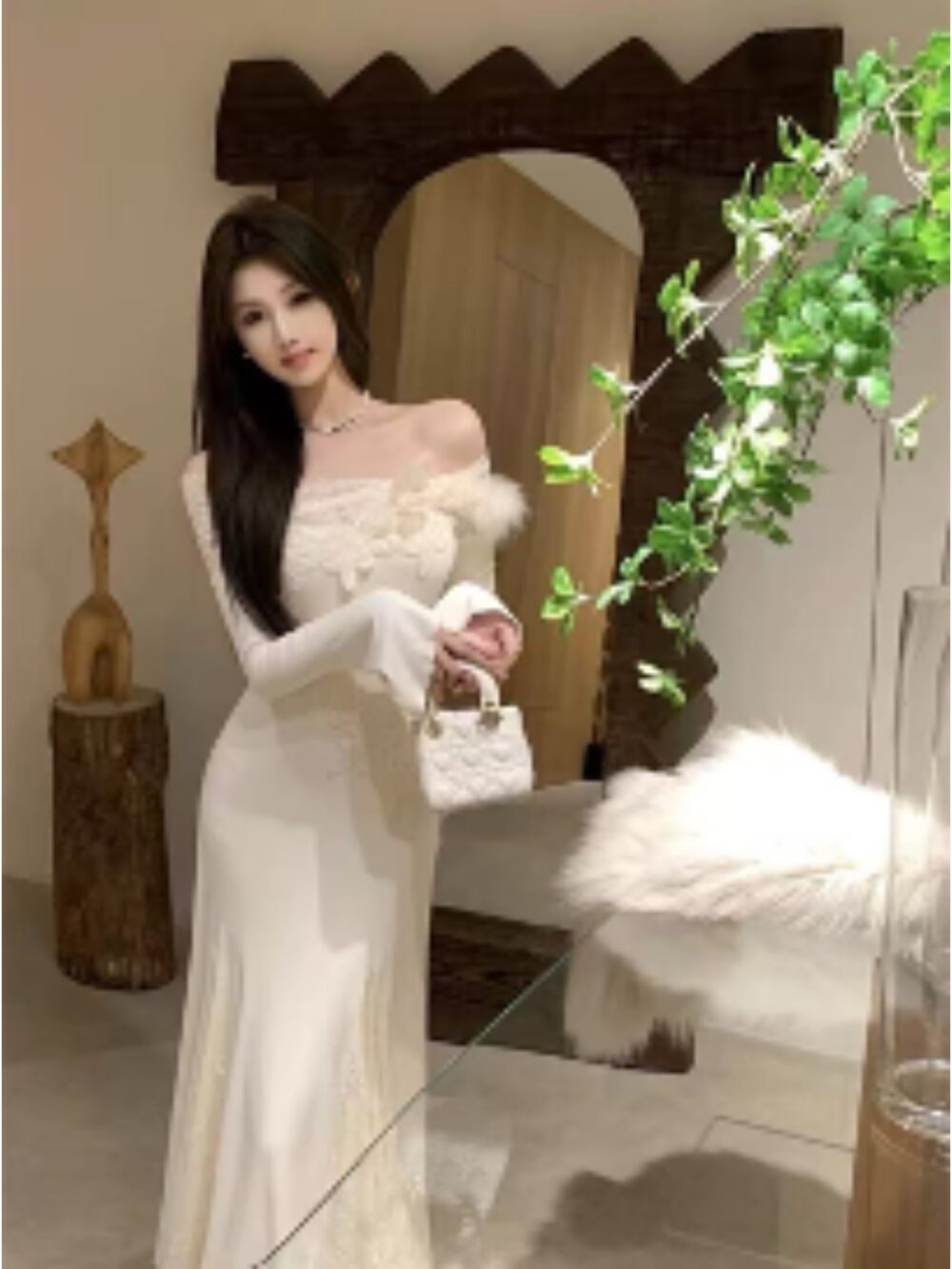 IVORY ORCHID ASYMMETRICAL LACE GOWN - Image 3