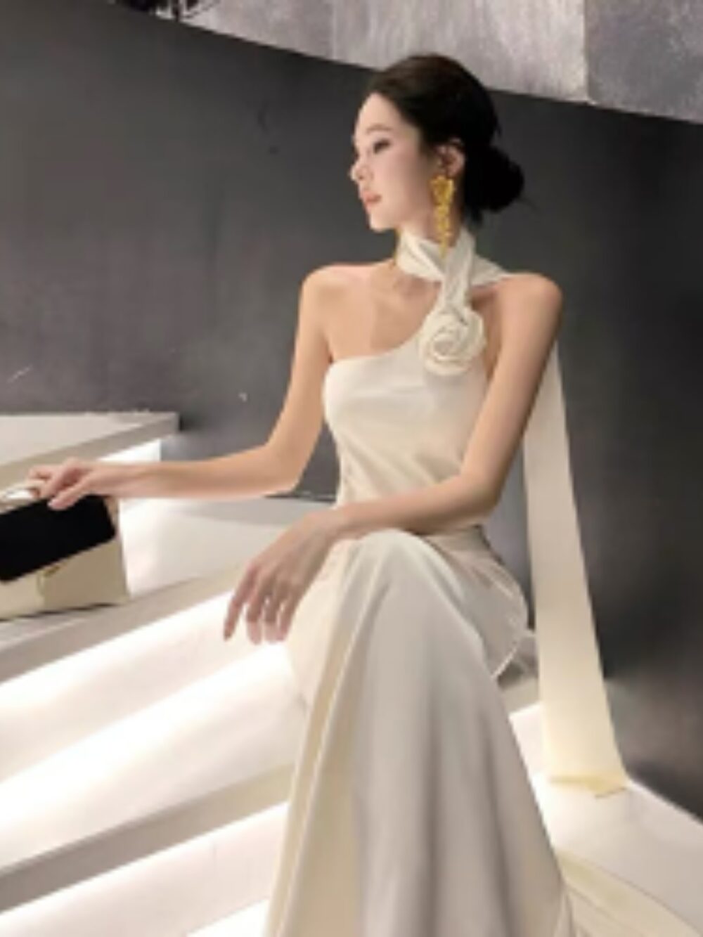 IVORY ROSE SATIN HALTER GOWN - Image 2