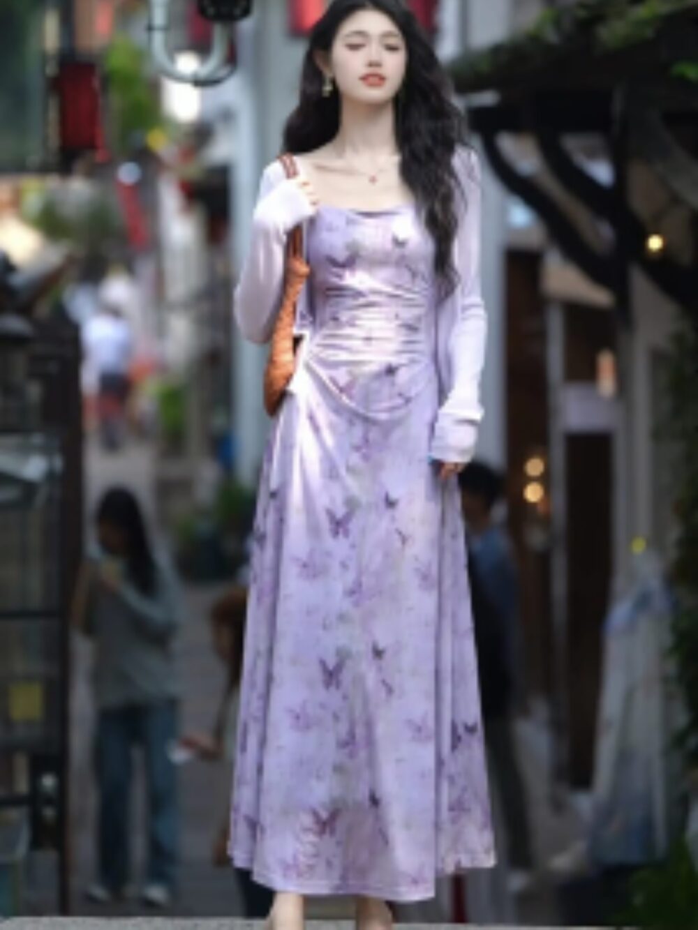 LAVENDER BUFFERFLY PRINT MESH MAXI DRESS - Image 3