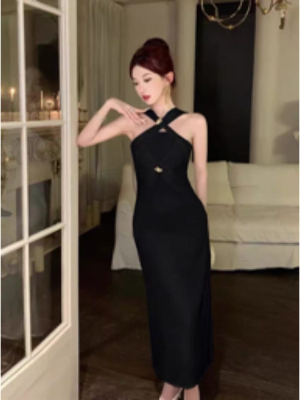 MIDNIGHT TWIST HALTER COLUMN DRESS - Image 2