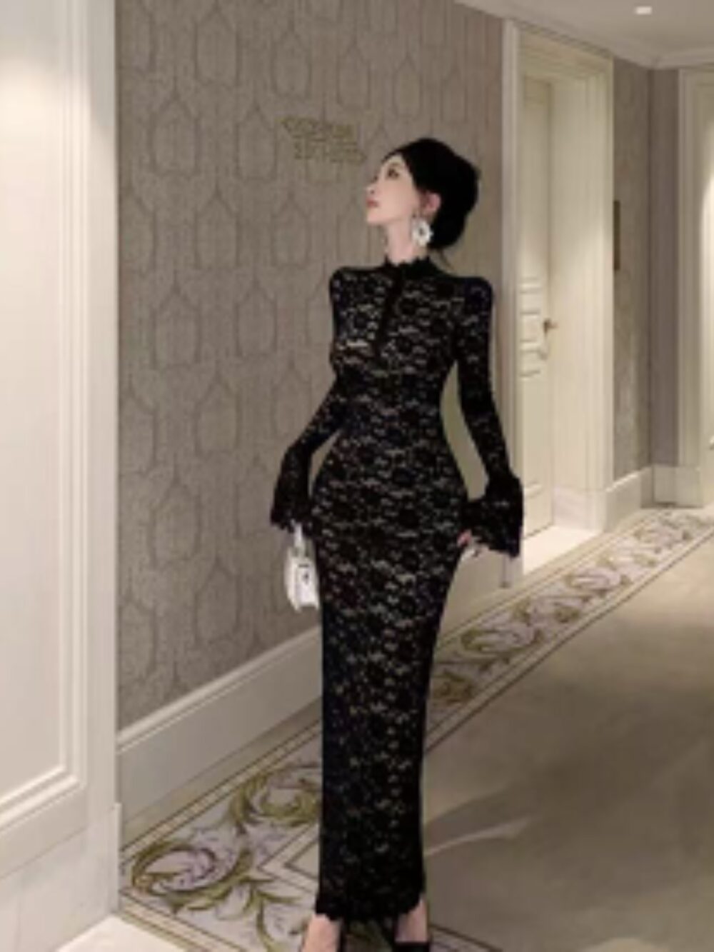 MIDNIGHT VEIL HIGH-NECK LACE GOWN - Image 2