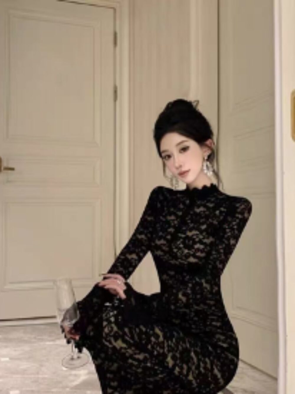 MIDNIGHT VEIL HIGH-NECK LACE GOWN - Image 4