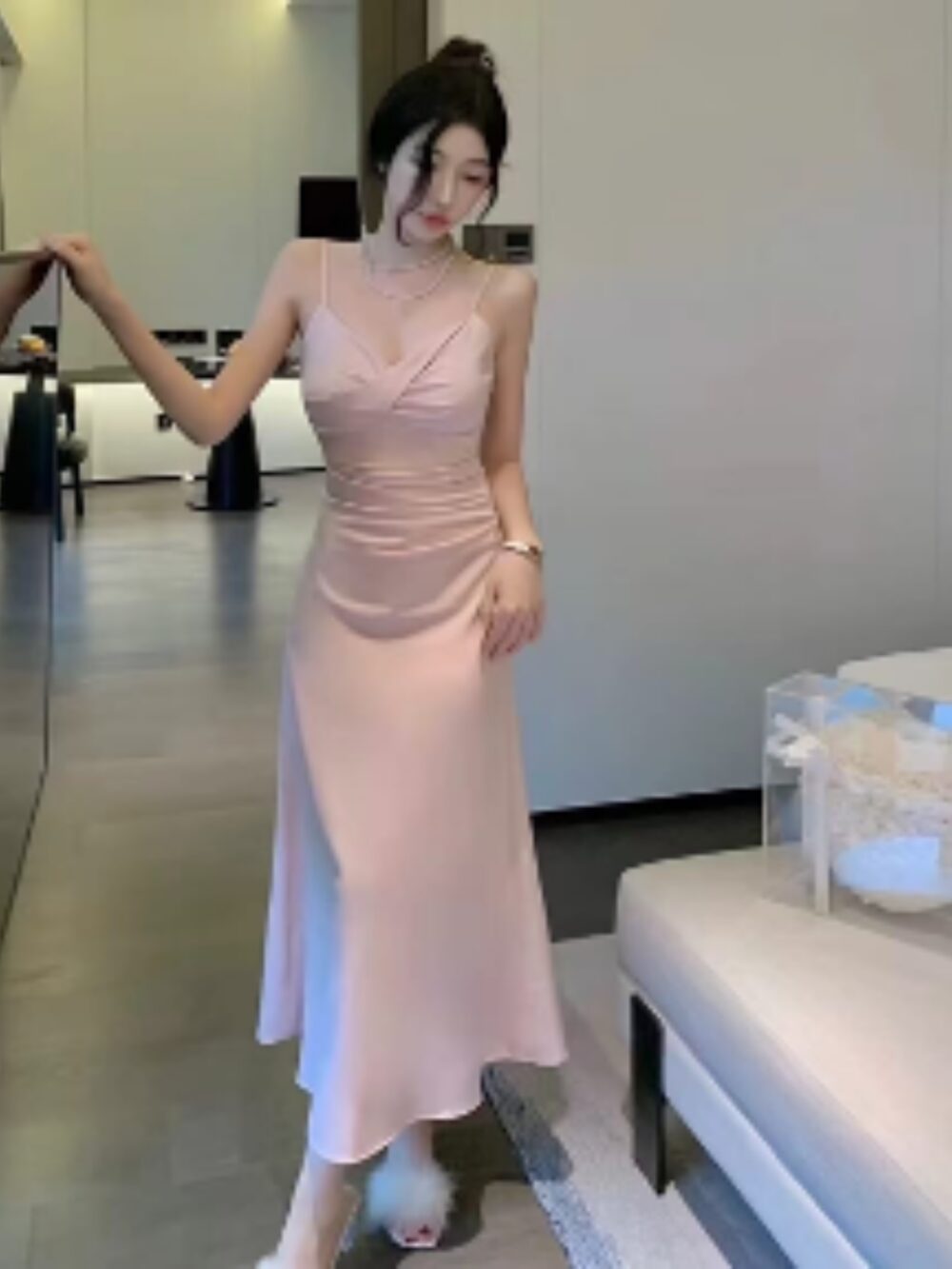 MOONLIGHT DRAPE SATIN SLIP DRESS - Image 4