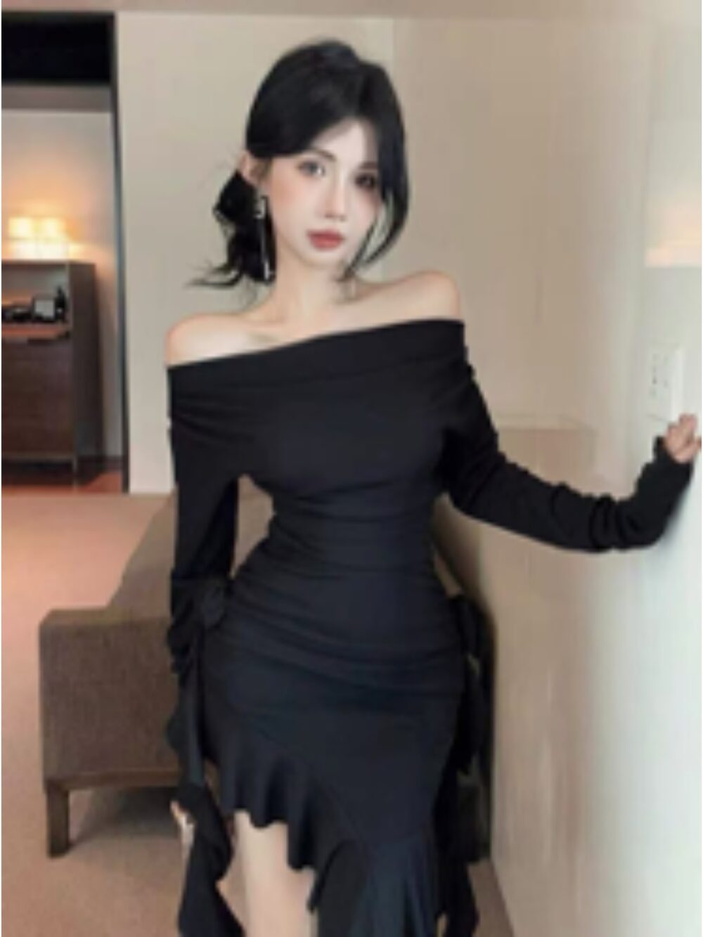 NOIR FLAMENCO OFF-SHOULDER RUFFLE DRESS - Image 2
