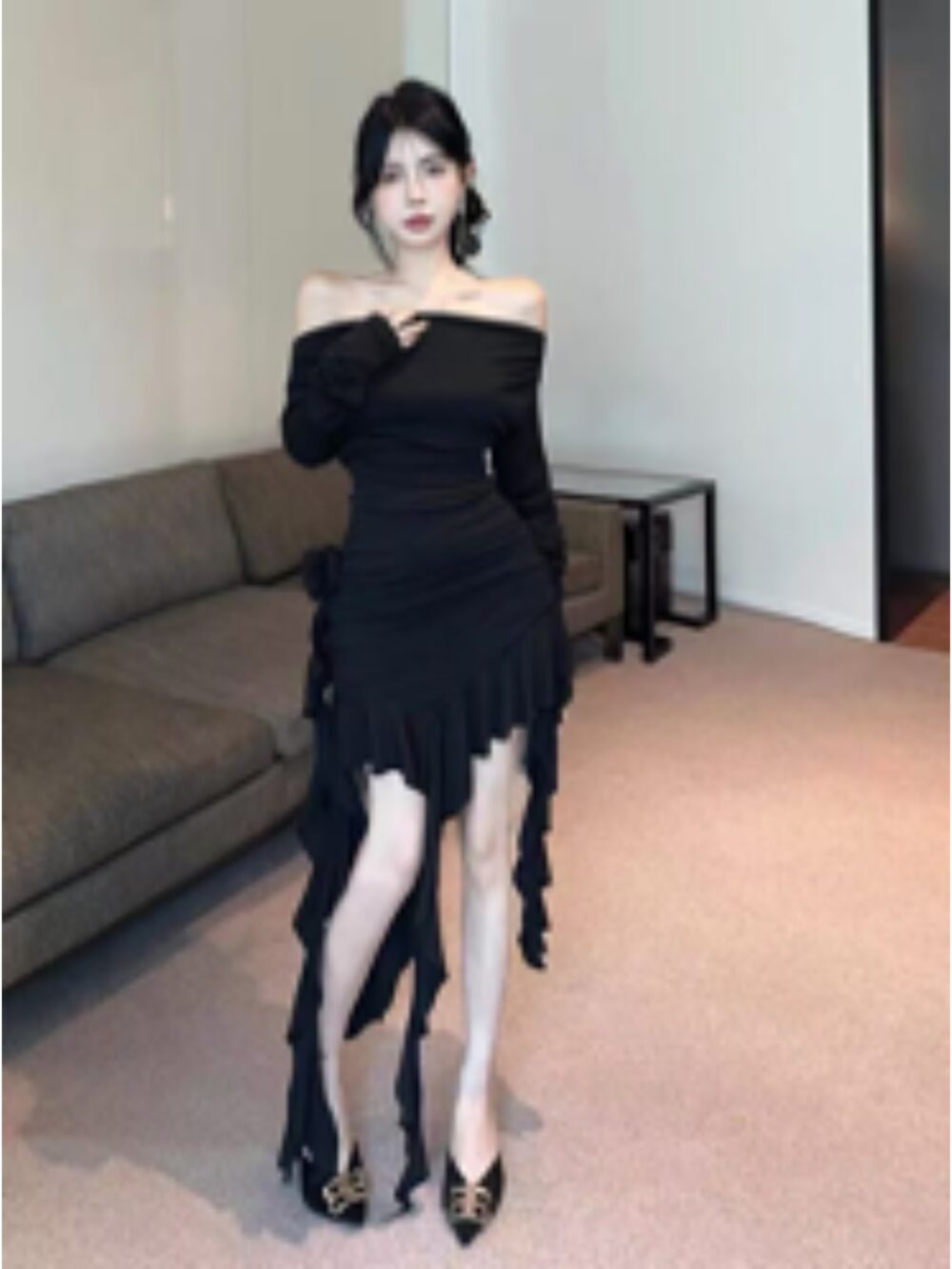 NOIR FLAMENCO OFF-SHOULDER RUFFLE DRESS - Image 3