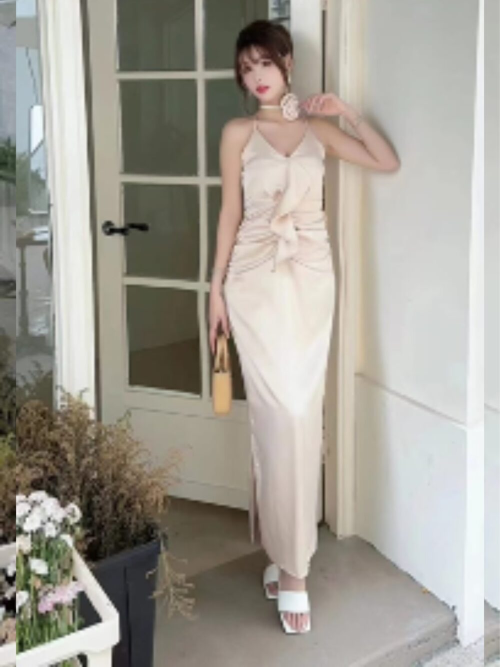 PETAL DRAPE SATIN GOWN