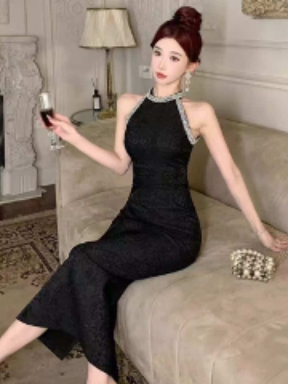 ROYALE EMBELLISHED HALTER MERMAID DRESS - Image 2