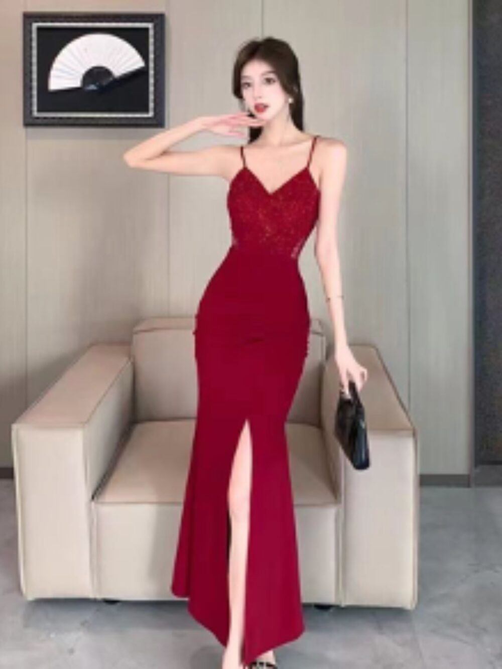 SAPPHIRE SHIMMER VELVET CUTOUT GOWN - Image 3