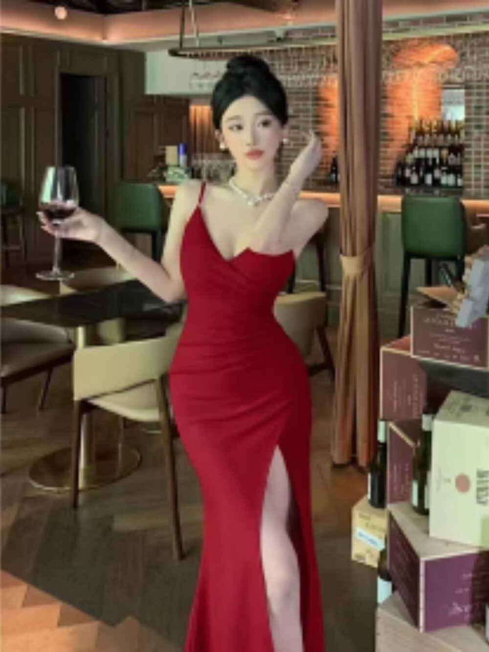 SCARLET DESIRE SPAGHETTI STRAP SLIT GOWN - Image 2