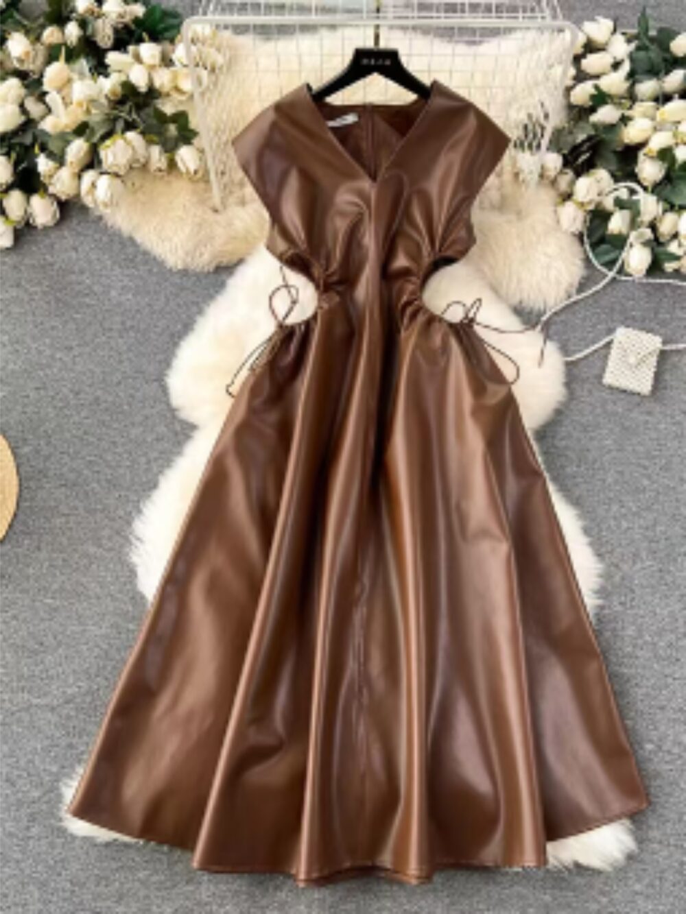 SCULPTED LEATHER MIDI DRESS - Image 2