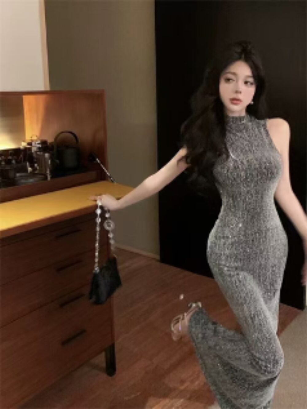 SIREN HIGH-NECK GLITTER KNIT GOWN - Image 2