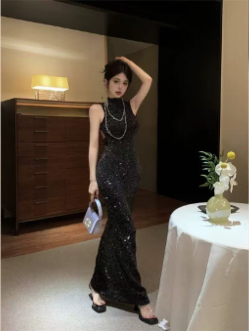 SIREN HIGH-NECK GLITTER KNIT GOWN - Image 4