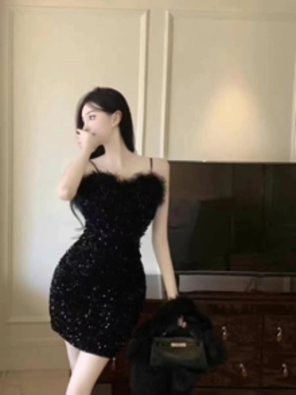 STARLIGHT SEQUIN FEATHER MINI DRESS - Image 2
