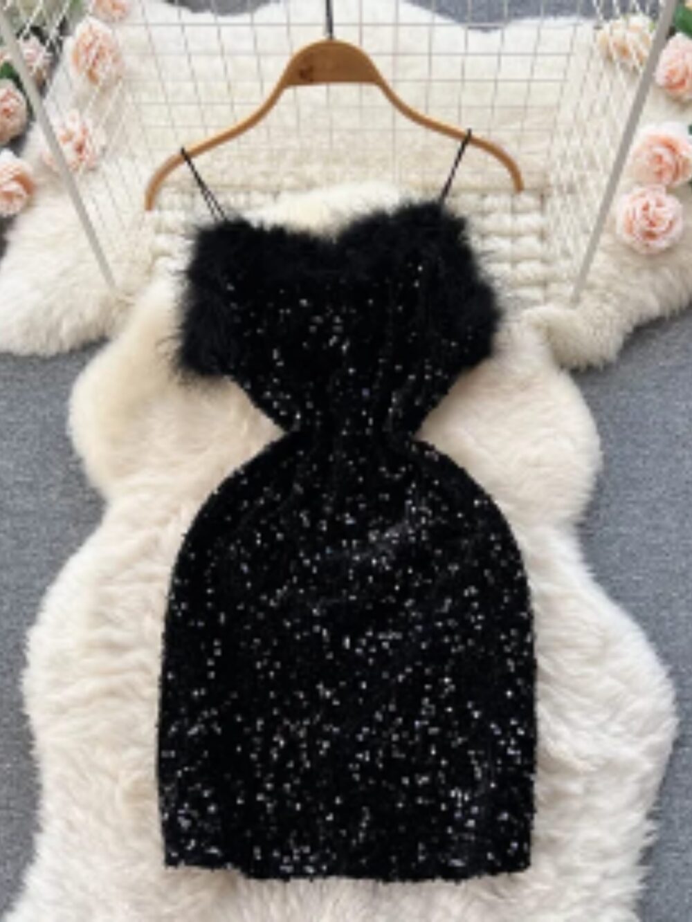 STARLIGHT SEQUIN FEATHER MINI DRESS - Image 3