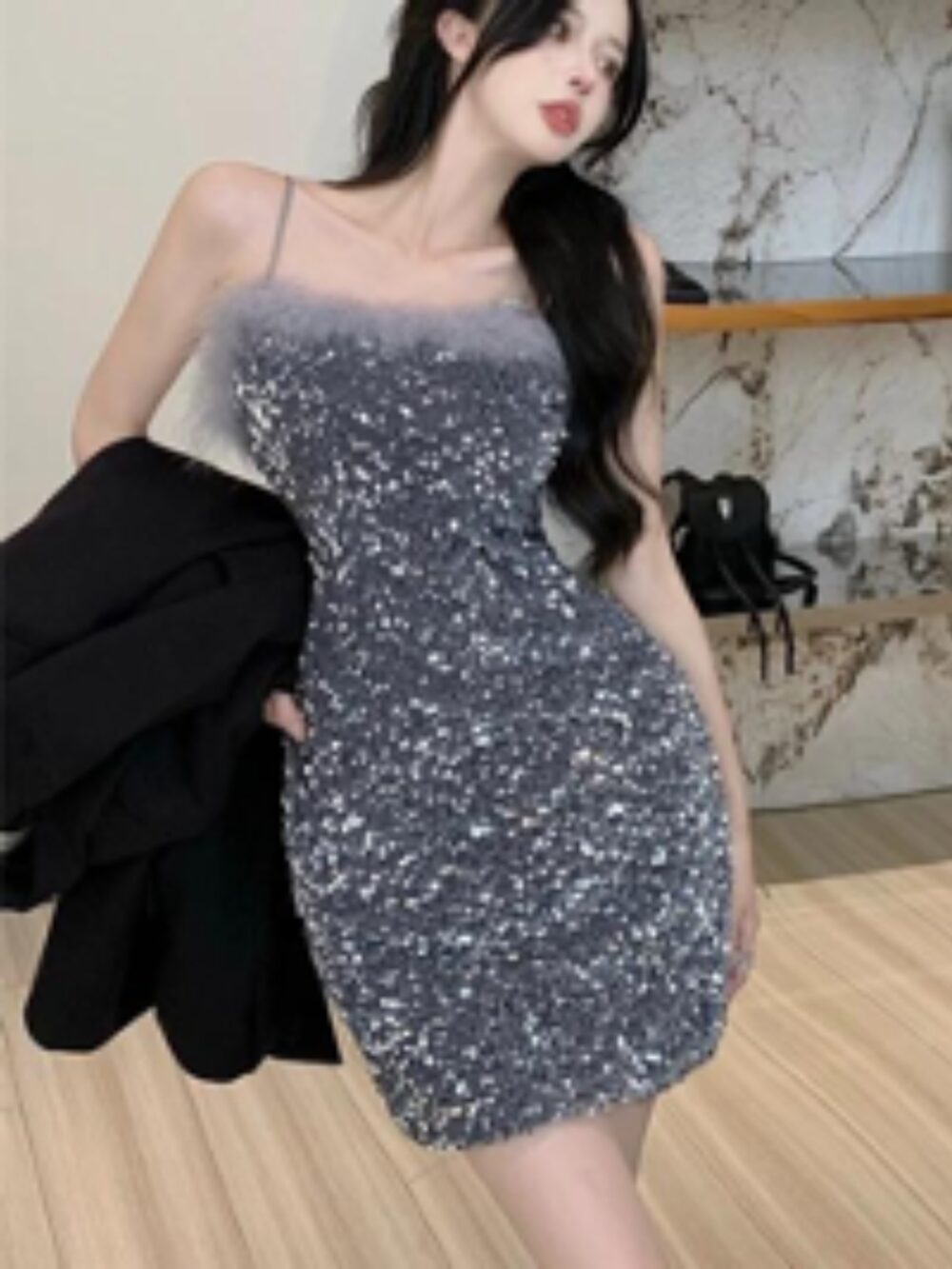 STARLIGHT SEQUIN FEATHER MINI DRESS - Image 4