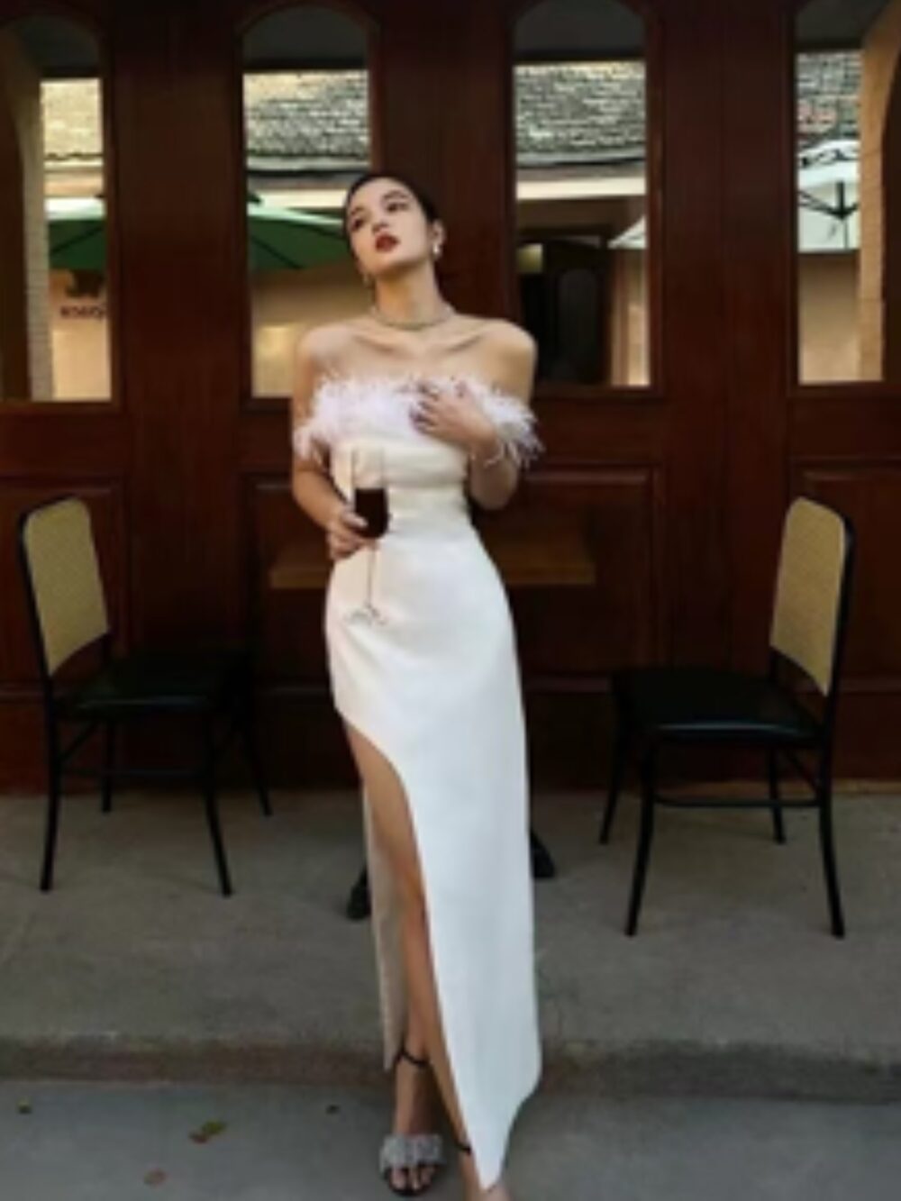 SWAN WHISPER FEATURE-TRIM-SLIT GOWN - Image 2