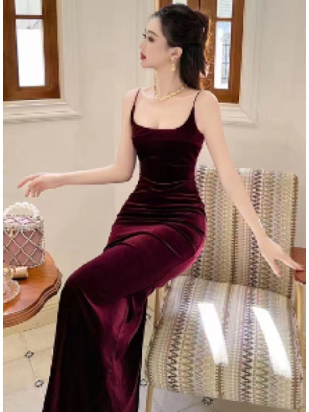 VELVET ELEGANCE SPAGHETTI STRAP GOWN - Image 2